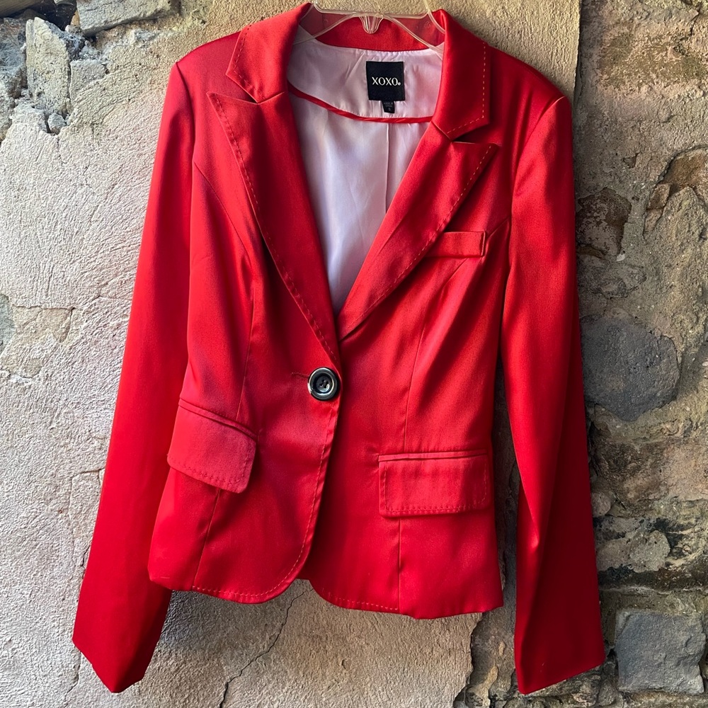 XOXO Red Satiny Blazer with Button